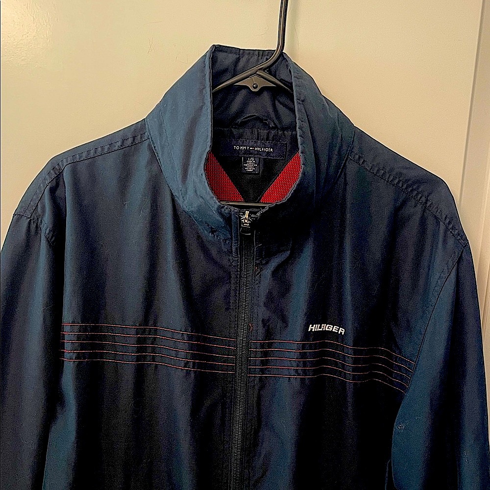 Tommy Hilfiger Men's Dark Blue Windbreaker/Y2K/ Built In Hood/ Lt weight